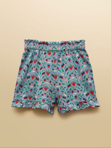 Girls' Daisy Blue Strawberry Jersey Frill Shorts - RUTHERFORD & Co