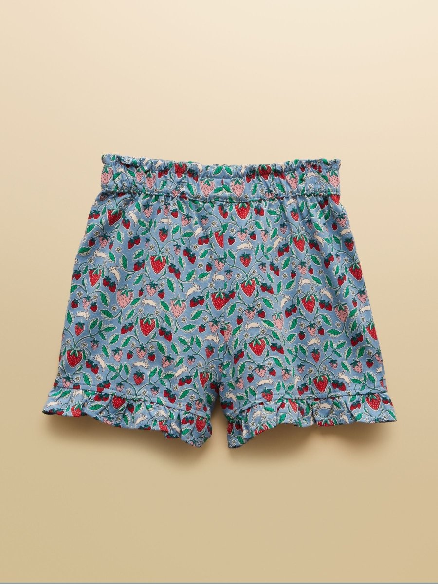 Girls' Daisy Blue Strawberry Jersey Frill Shorts - RUTHERFORD & Co