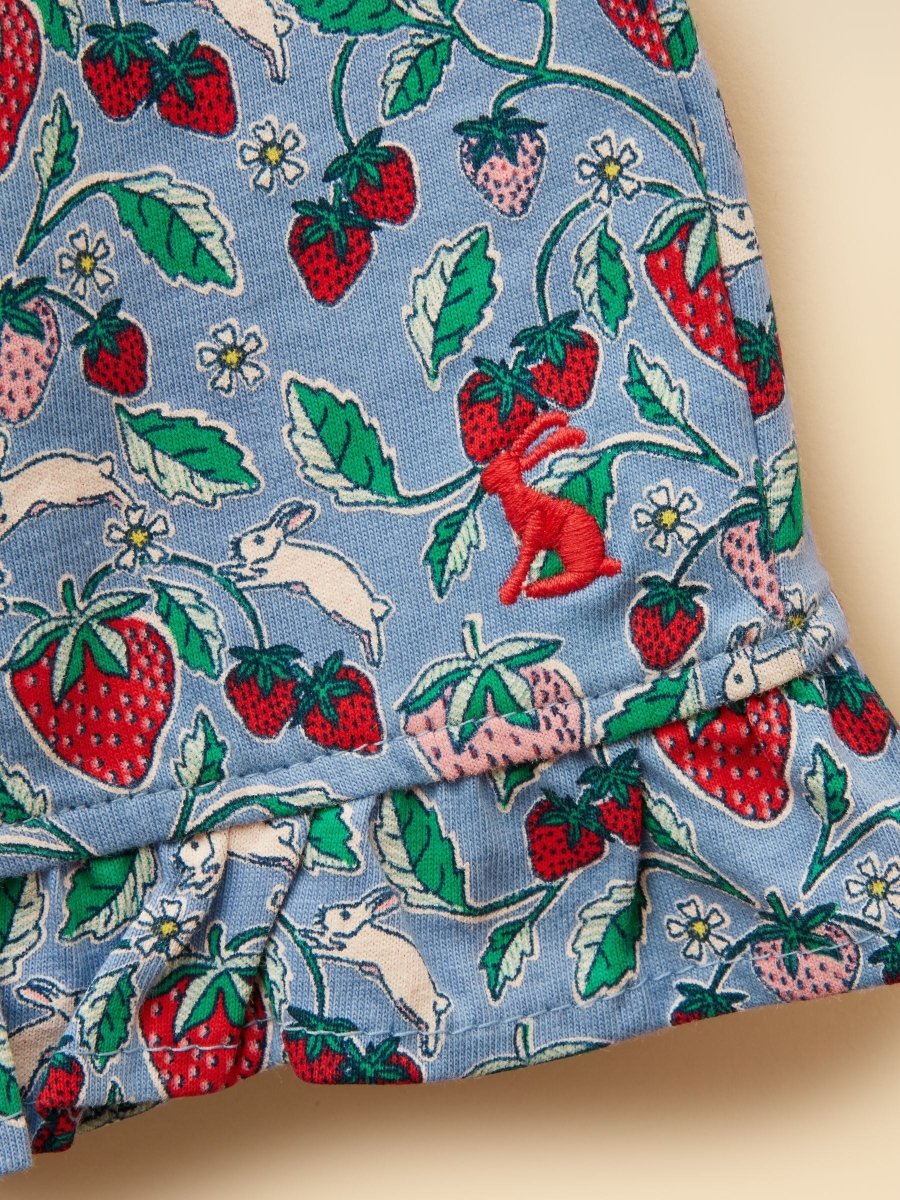 Girls' Daisy Blue Strawberry Jersey Frill Shorts - RUTHERFORD & Co