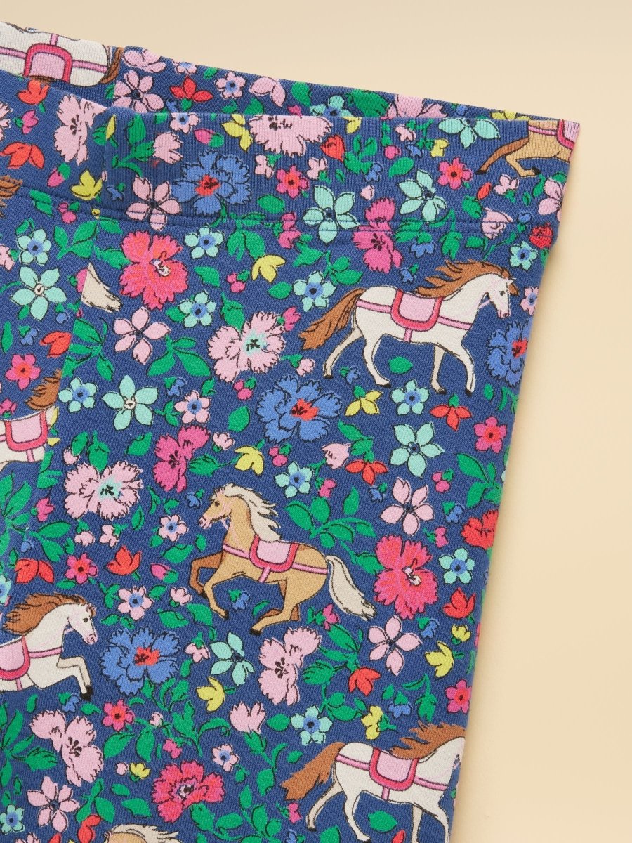 Girls' Deedee Navy Ditsy Horse Jersey Leggings - RUTHERFORD & Co