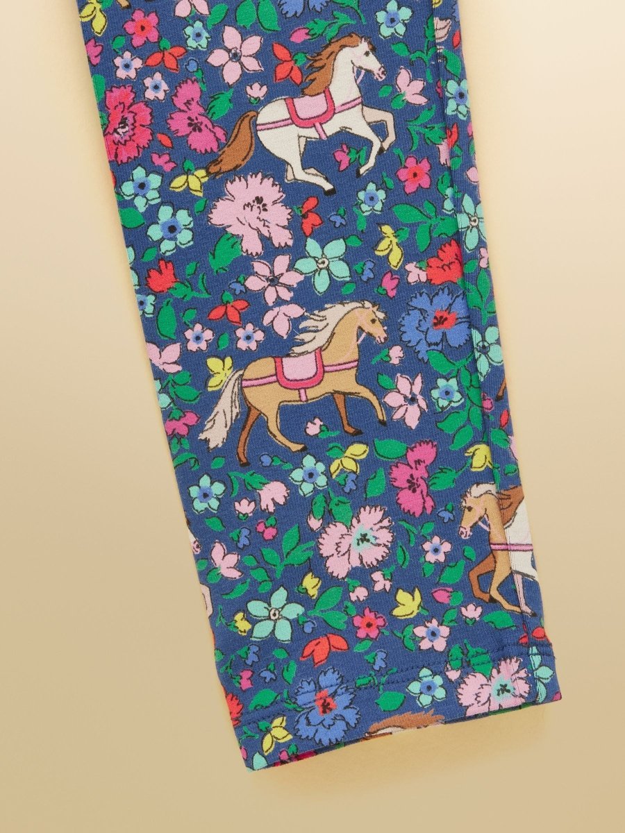 Girls' Deedee Navy Ditsy Horse Jersey Leggings - RUTHERFORD & Co