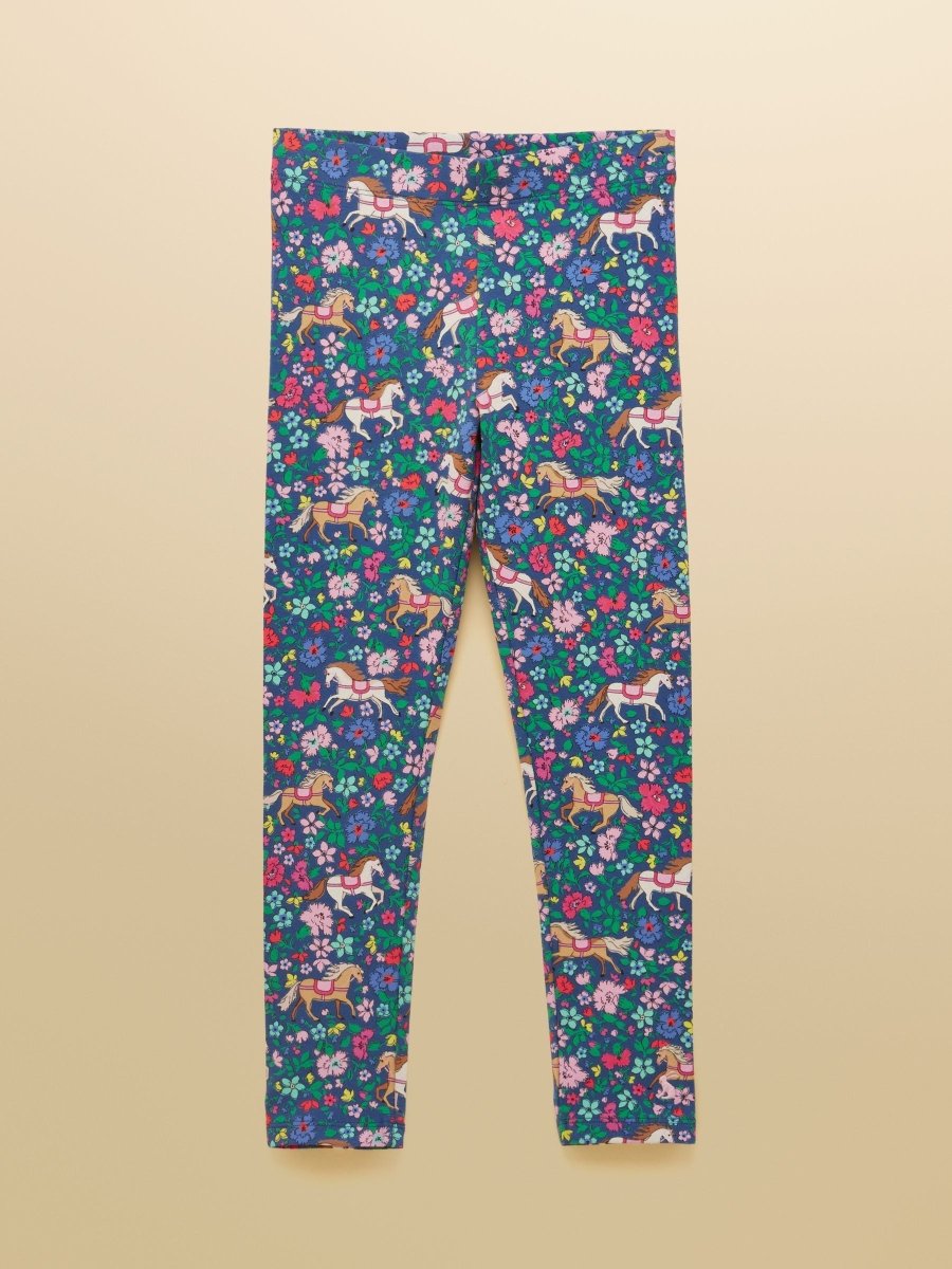 Girls' Deedee Navy Ditsy Horse Jersey Leggings - RUTHERFORD & Co