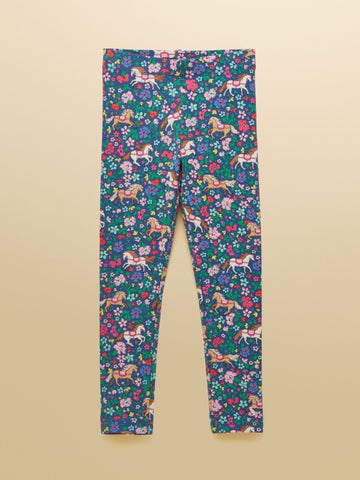 Girls' Deedee Navy Ditsy Horse Jersey Leggings - RUTHERFORD & Co