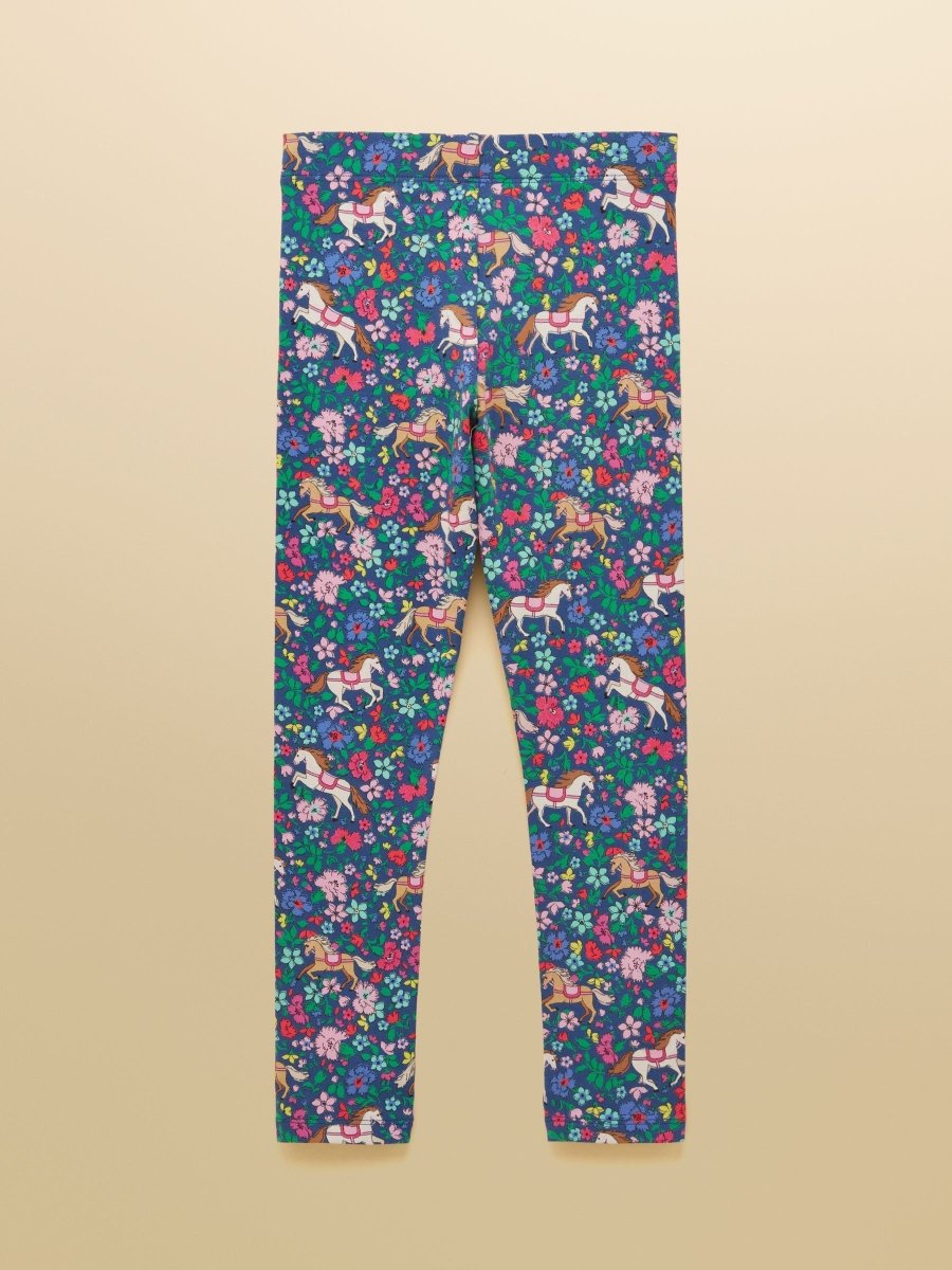 Girls' Deedee Navy Ditsy Horse Jersey Leggings - RUTHERFORD & Co