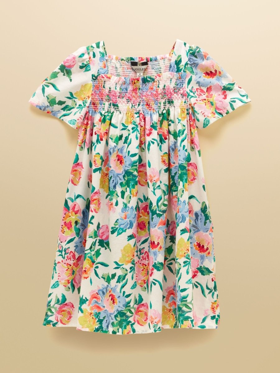 Girls' Eliza Cream Floral Shirred Woven Dress - RUTHERFORD & Co