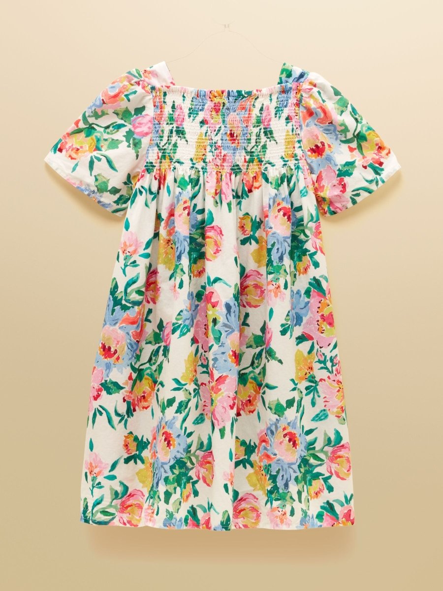 Girls' Eliza Cream Floral Shirred Woven Dress - RUTHERFORD & Co