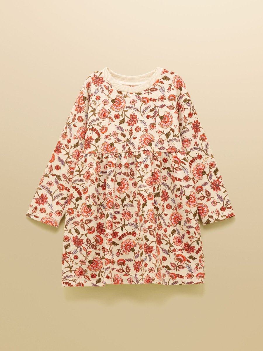 Girls' Emma Cream Floral Long Sleeve Sweat Dress - RUTHERFORD & Co
