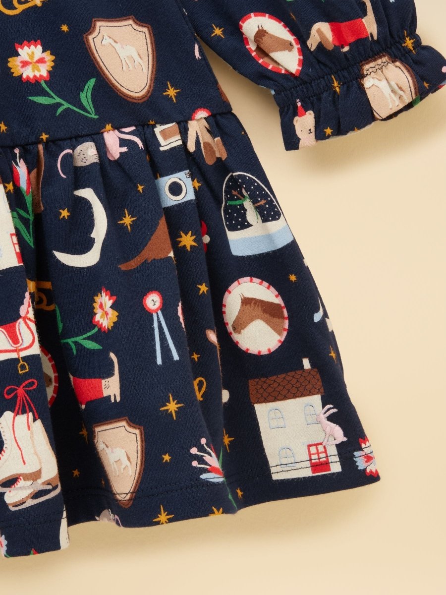 Girls' Evie Navy Long Sleeve Tiered Jersey Dress - RUTHERFORD & Co