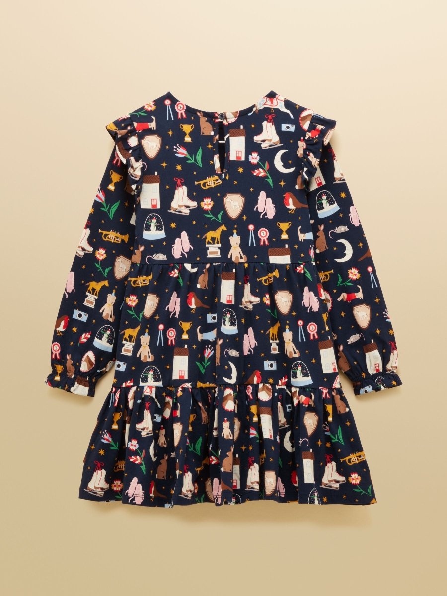 Girls' Evie Navy Long Sleeve Tiered Jersey Dress - RUTHERFORD & Co