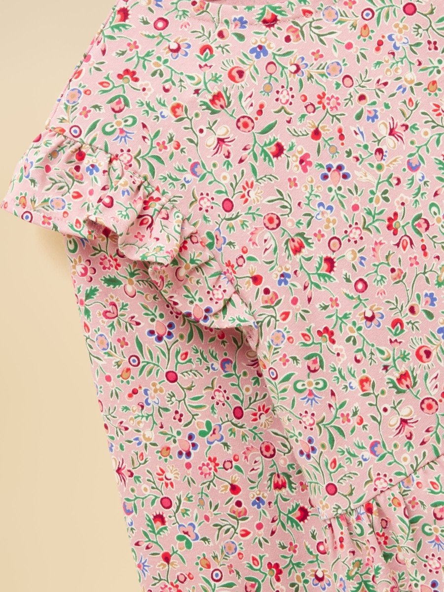 Girls' Evie Pink Long Sleeve Tiered Jersey Dress - RUTHERFORD & Co