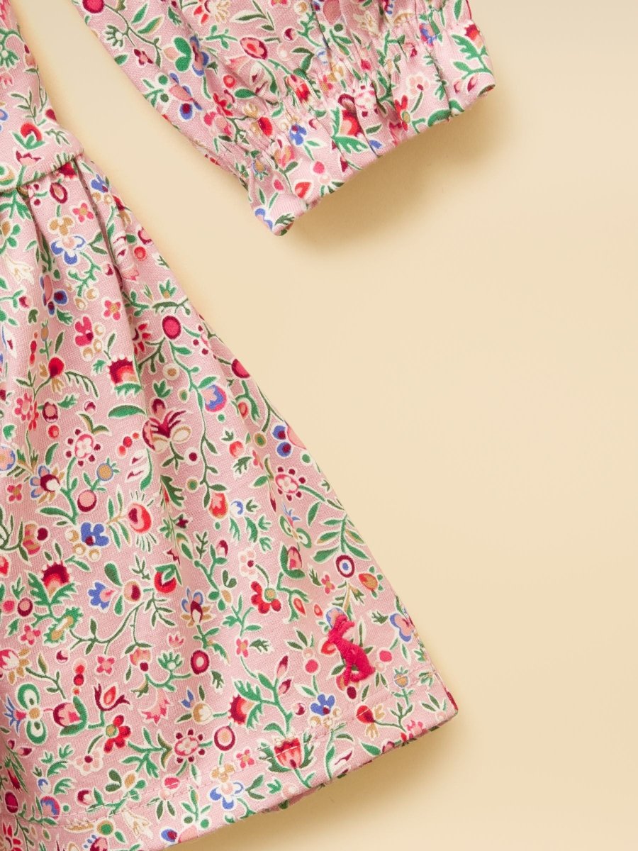 Girls' Evie Pink Long Sleeve Tiered Jersey Dress - RUTHERFORD & Co