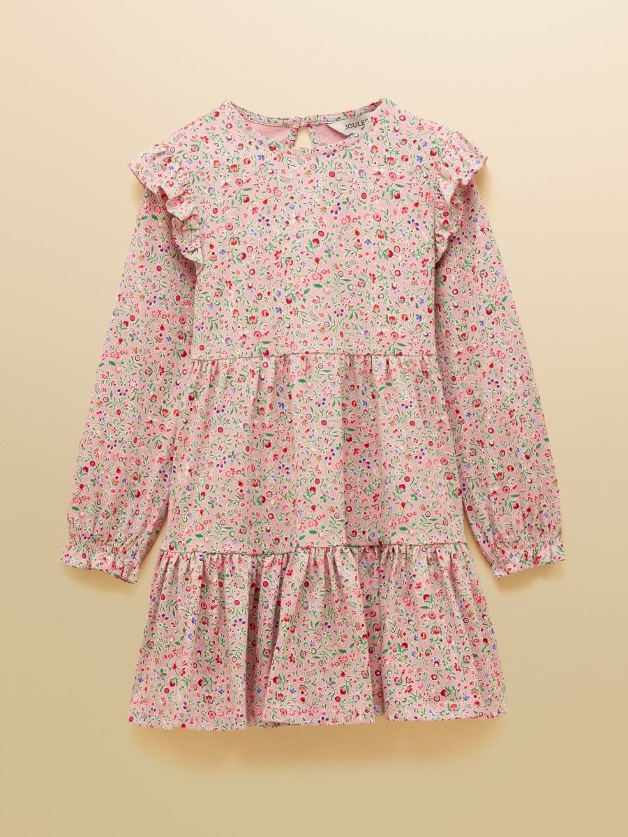 Girls' Evie Pink Long Sleeve Tiered Jersey Dress - RUTHERFORD & Co