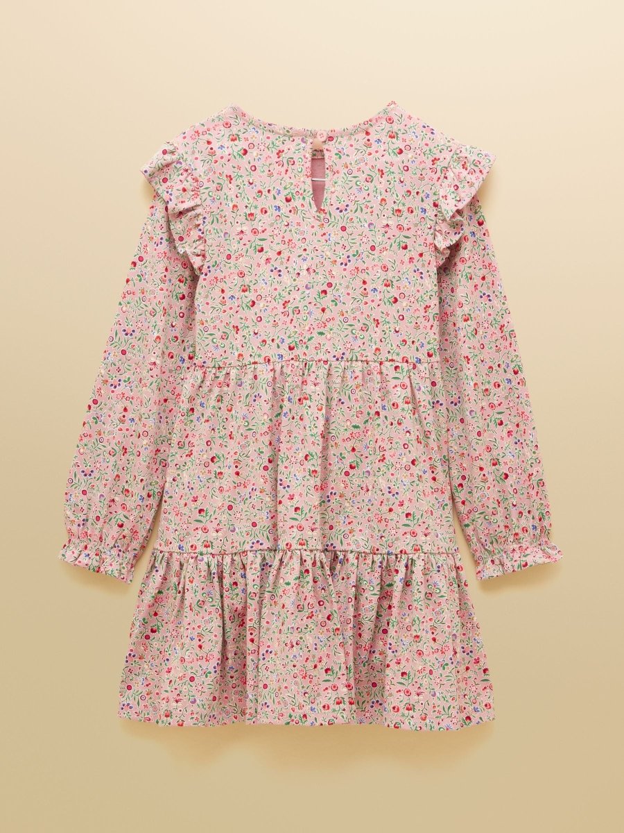 Girls' Evie Pink Long Sleeve Tiered Jersey Dress - RUTHERFORD & Co