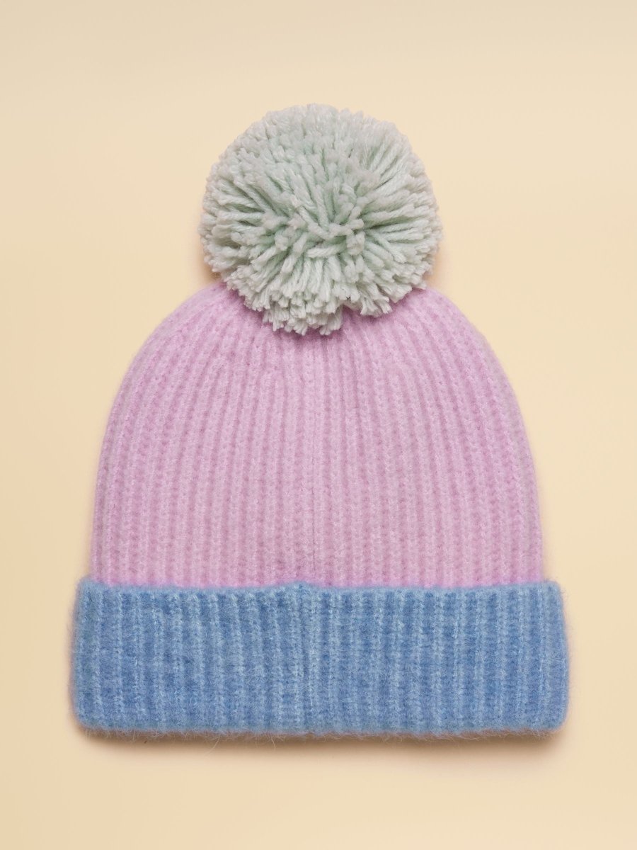 Girls' Explorer Lilac & Blue Bobble Beanie Hat - RUTHERFORD & Co