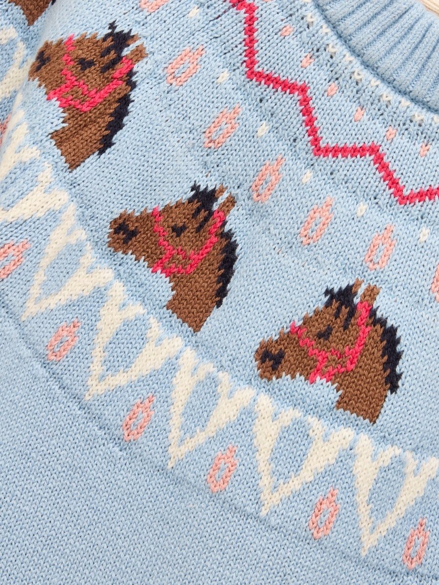 Girls' Fairisle Blue Horse Knitted Jumper - RUTHERFORD & Co