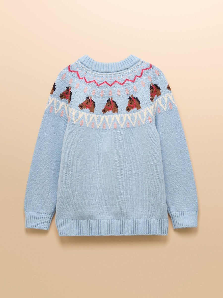 Girls' Fairisle Blue Horse Knitted Jumper - RUTHERFORD & Co