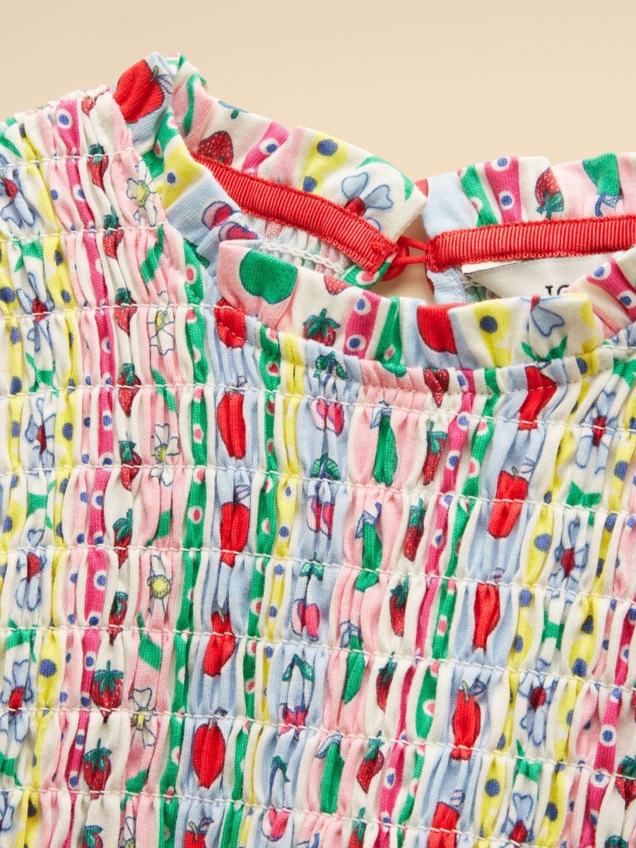 Girls' Gracie Multi Stripe Short Sleeve Shirred Dress - RUTHERFORD & Co