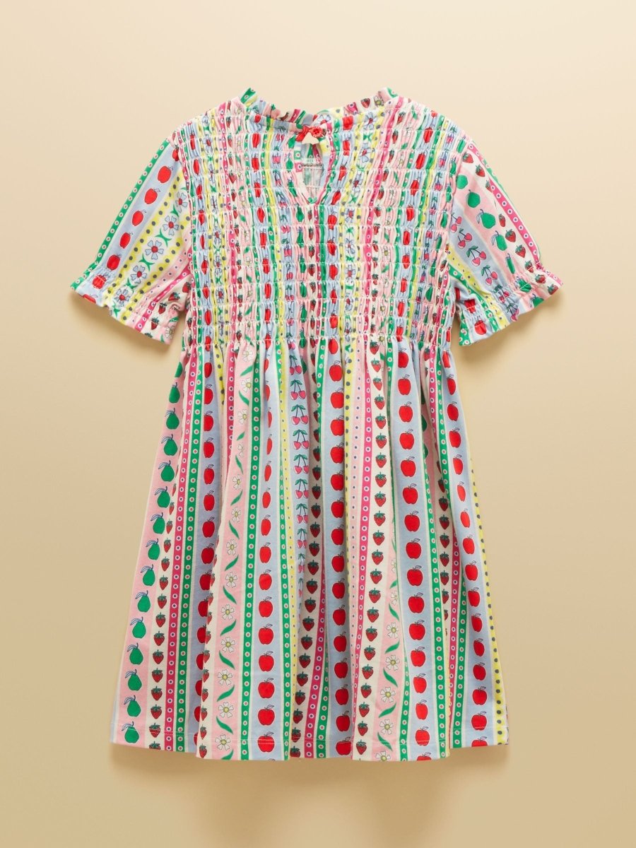 Girls' Gracie Multi Stripe Short Sleeve Shirred Dress - RUTHERFORD & Co