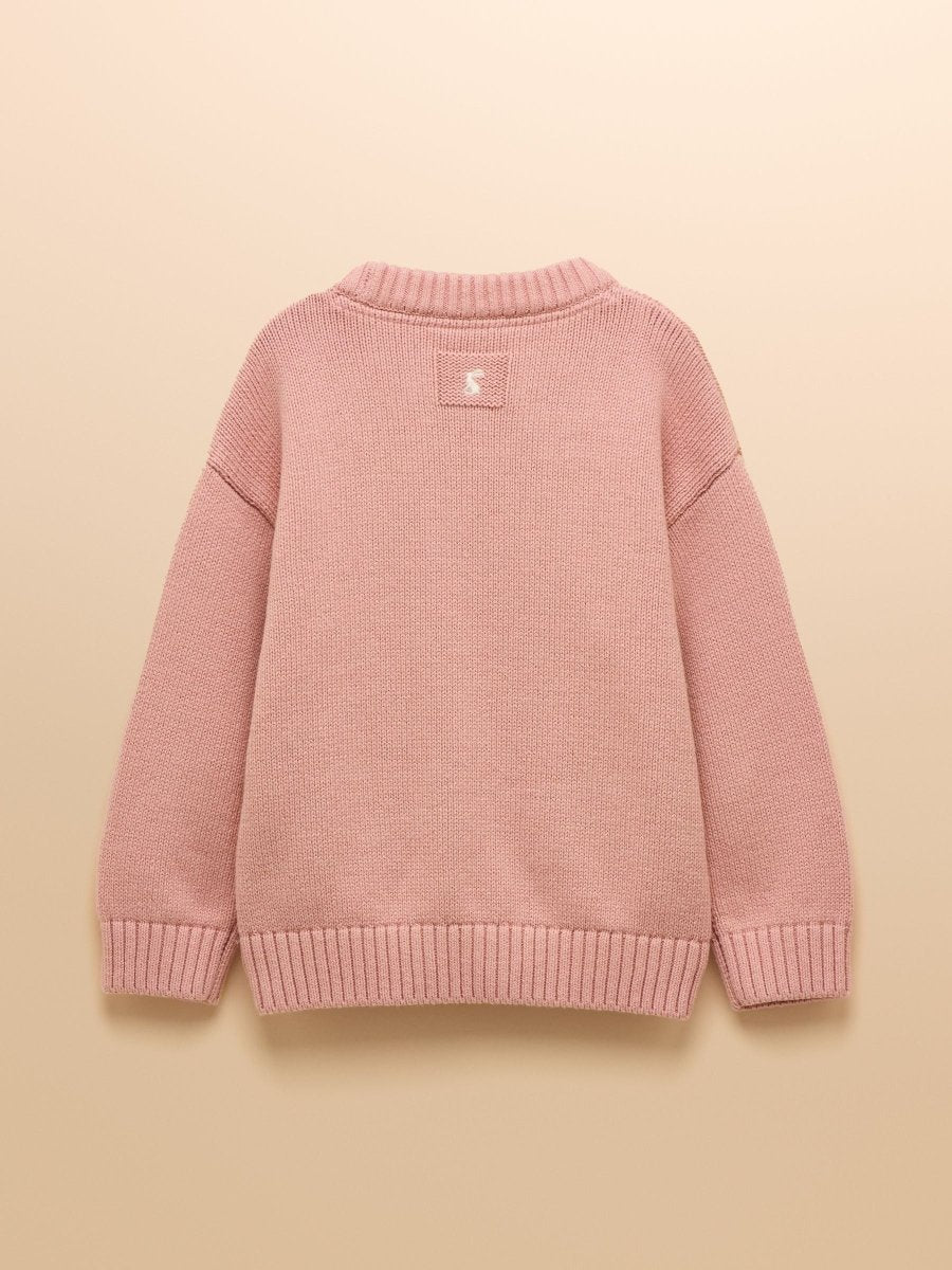 Girls' Intarsia Pink Party Dog Knitted Jumper - RUTHERFORD & Co