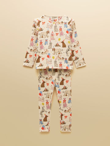Girls' Kipwell Cream Dogs Long Sleeve Pyjama Set - RUTHERFORD & Co