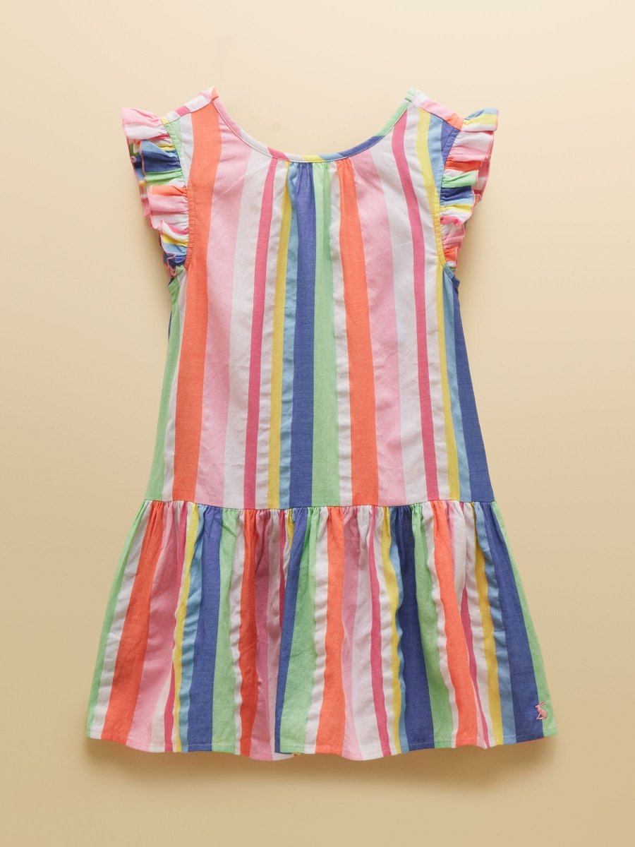 Girls' Laura Multi Stripe Woven Sleeveless Midi Tiered Dress - RUTHERFORD & Co