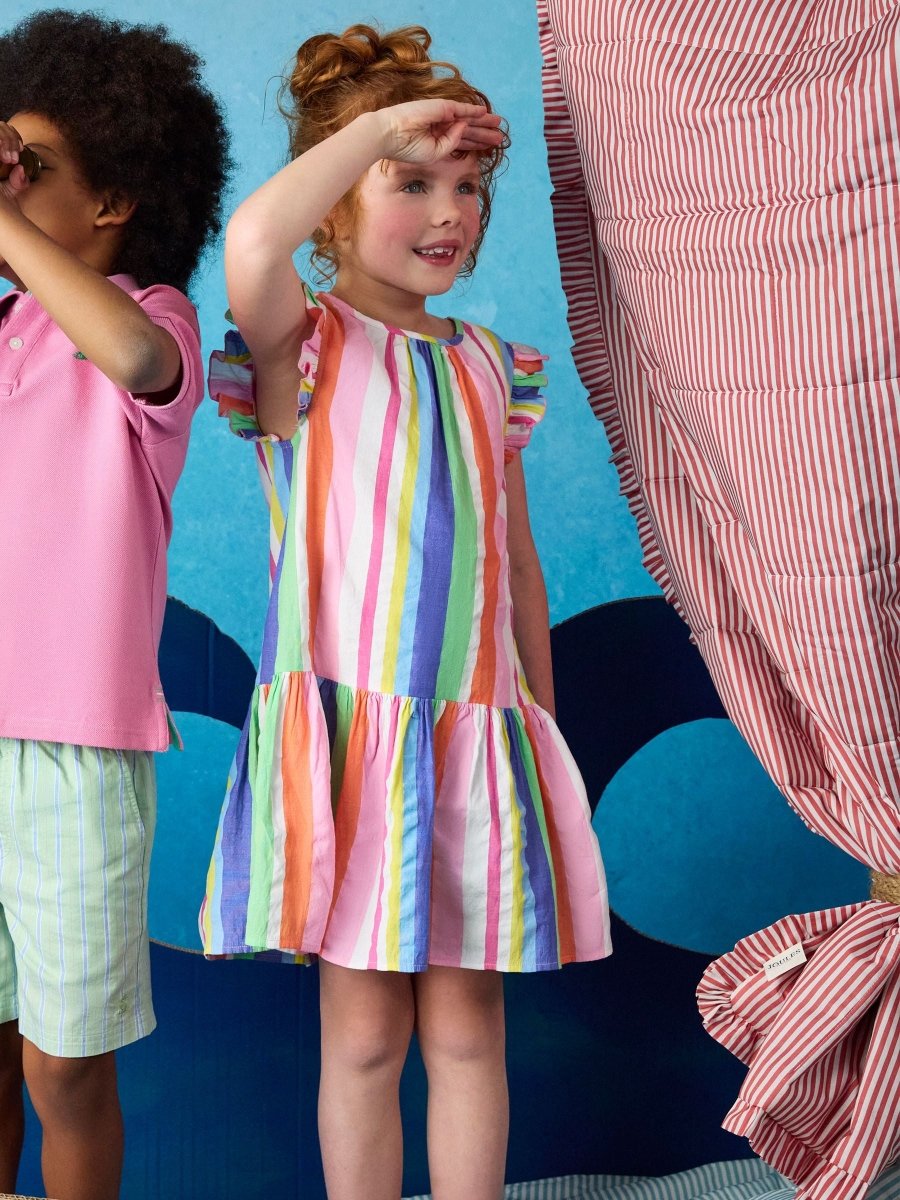 Girls' Laura Multi Stripe Woven Sleeveless Midi Tiered Dress - RUTHERFORD & Co