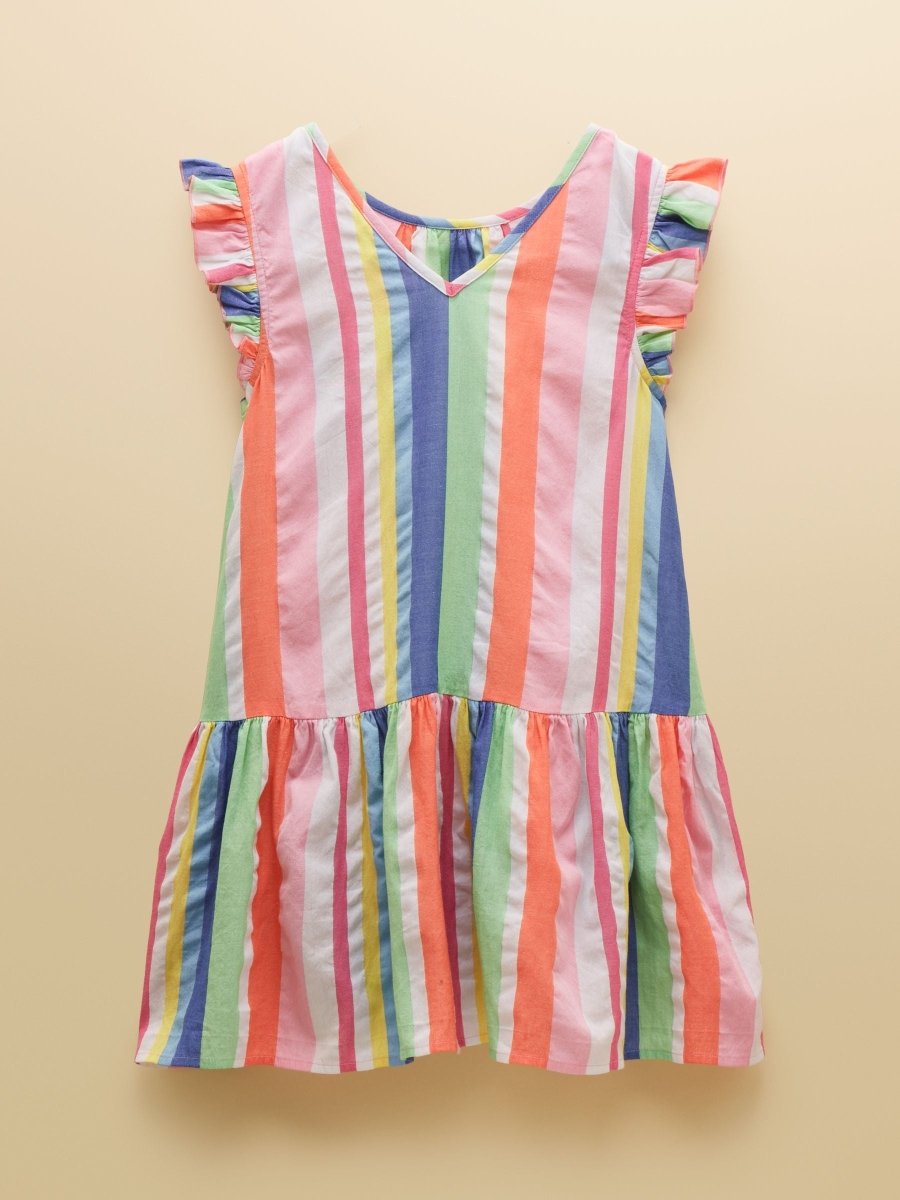 Girls' Laura Multi Stripe Woven Sleeveless Midi Tiered Dress - RUTHERFORD & Co