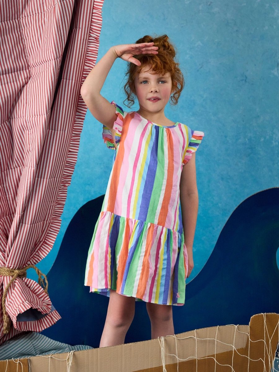 Girls' Laura Multi Stripe Woven Sleeveless Midi Tiered Dress - RUTHERFORD & Co