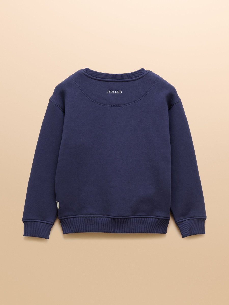 Girls' Mackenzie Navy Horse Embroidered Artwork Sweatshirt With Faux Faur Lining - RUTHERFORD & Co