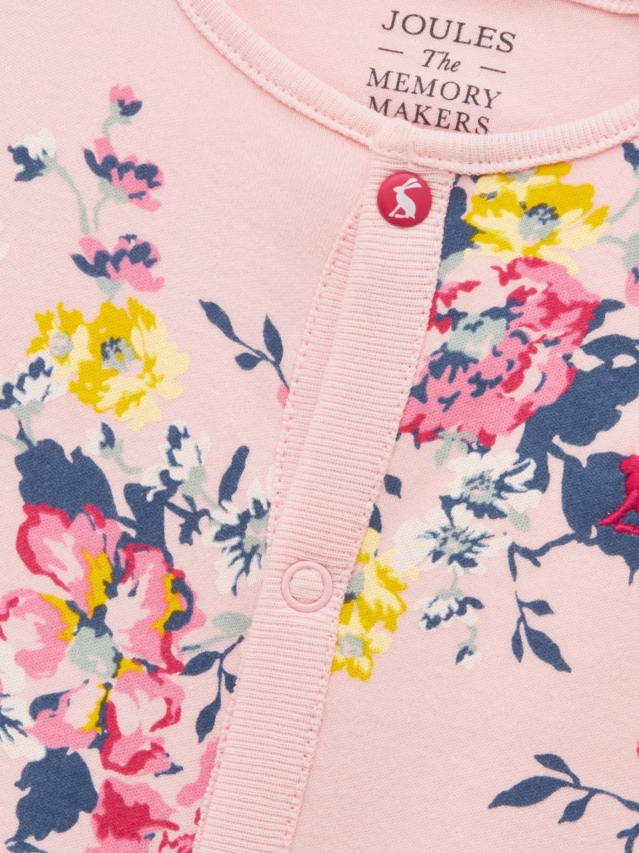 Girls' Razamataz Pink Floral Cotton Babygrow - RUTHERFORD & Co