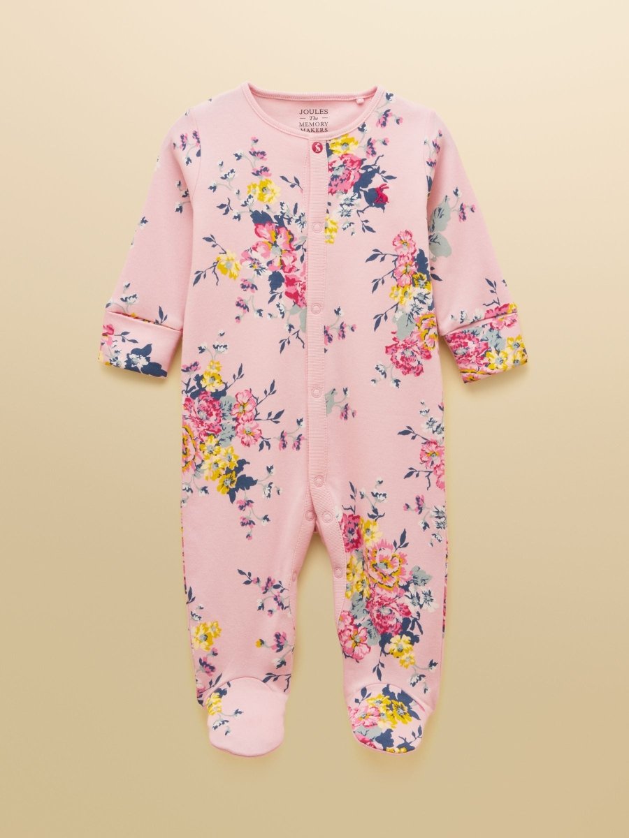Girls' Razamataz Pink Floral Cotton Babygrow - RUTHERFORD & Co