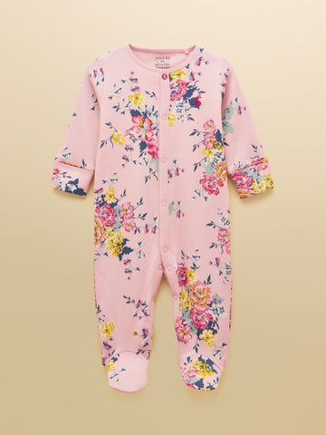 Girls' Razamataz Pink Floral Cotton Babygrow - RUTHERFORD & Co