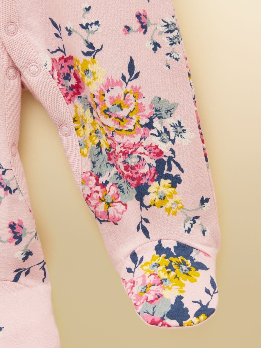 Girls' Razamataz Pink Floral Cotton Babygrow - RUTHERFORD & Co