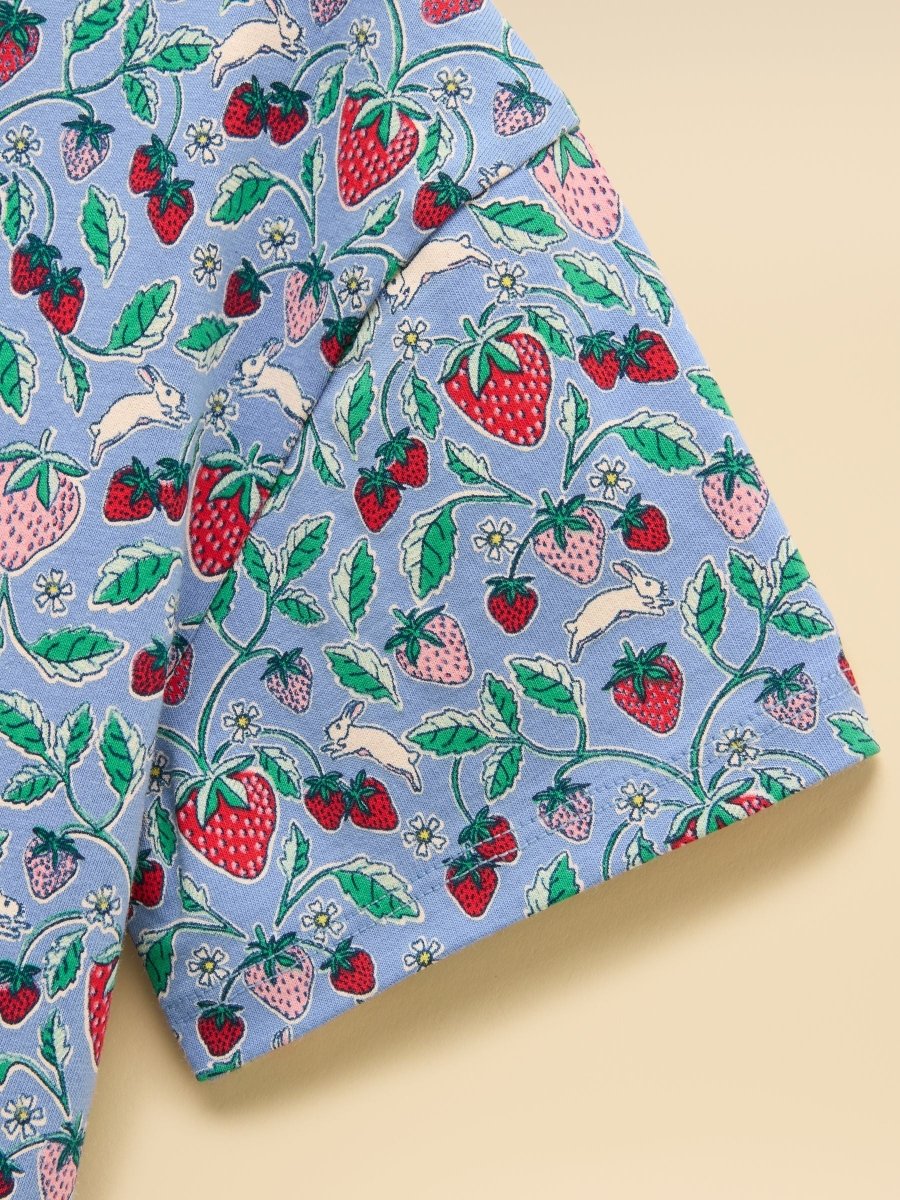 Girls' Sienna Blue Strawberry Short Sleeve Frill Jersey Dress - RUTHERFORD & Co