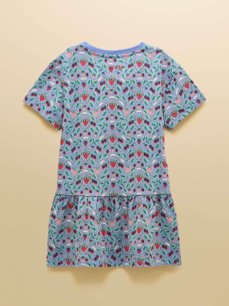 Girls' Sienna Blue Strawberry Short Sleeve Frill Jersey Dress - RUTHERFORD & Co