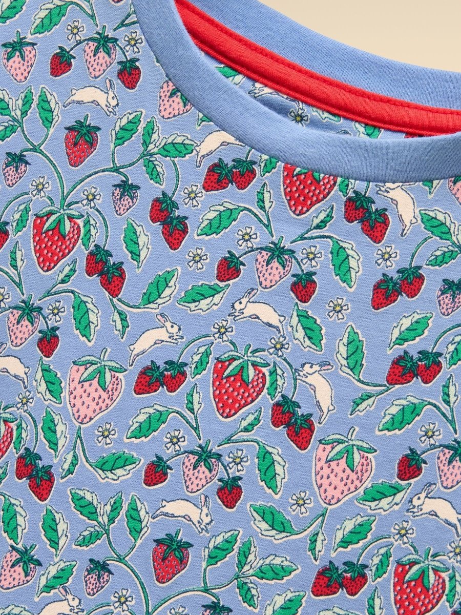 Girls' Sienna Blue Strawberry Short Sleeve Frill Jersey Dress - RUTHERFORD & Co