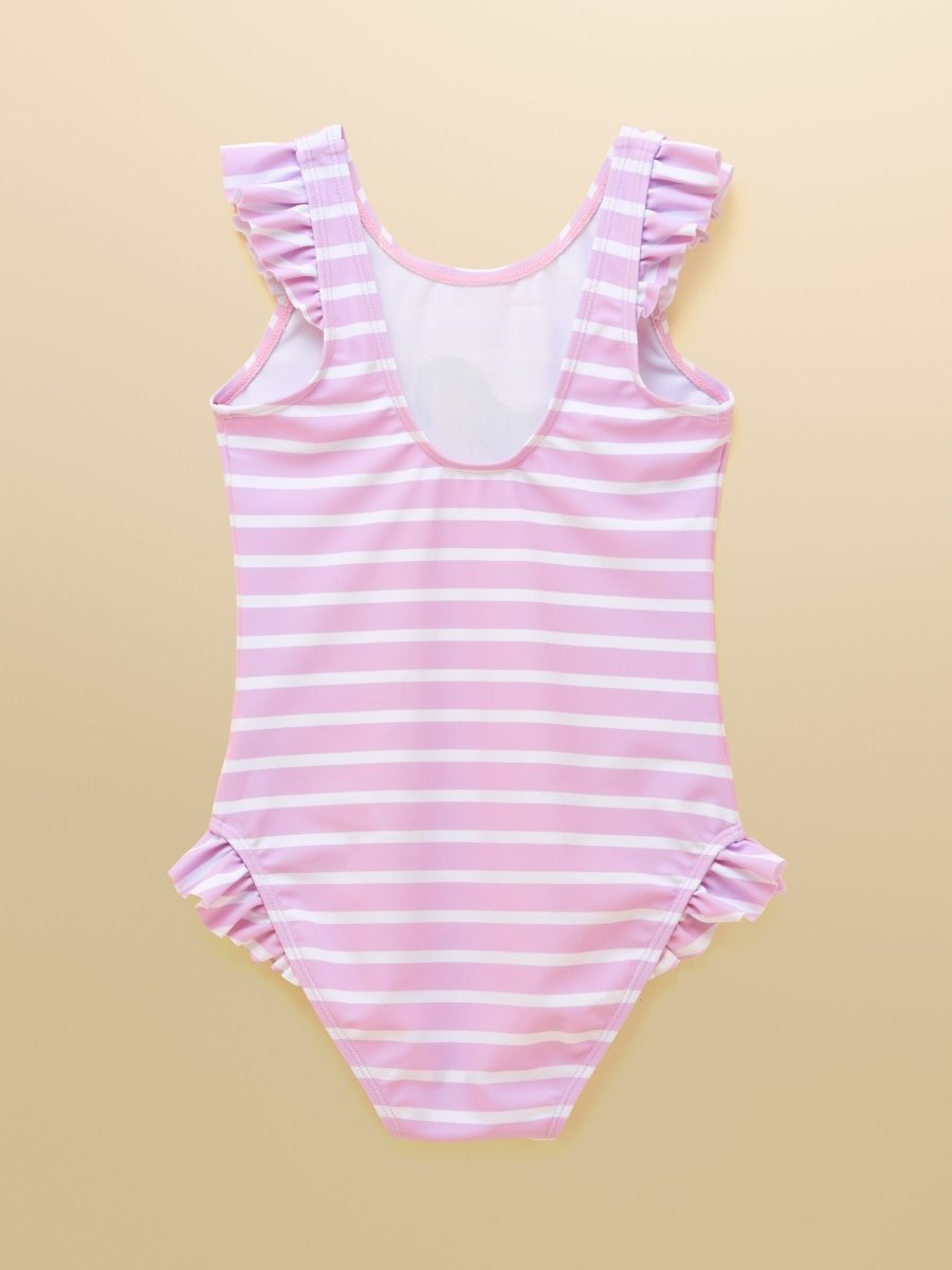 Girls' Splash White & Lilac Striped Mermaid Swimming Costume - RUTHERFORD & Co