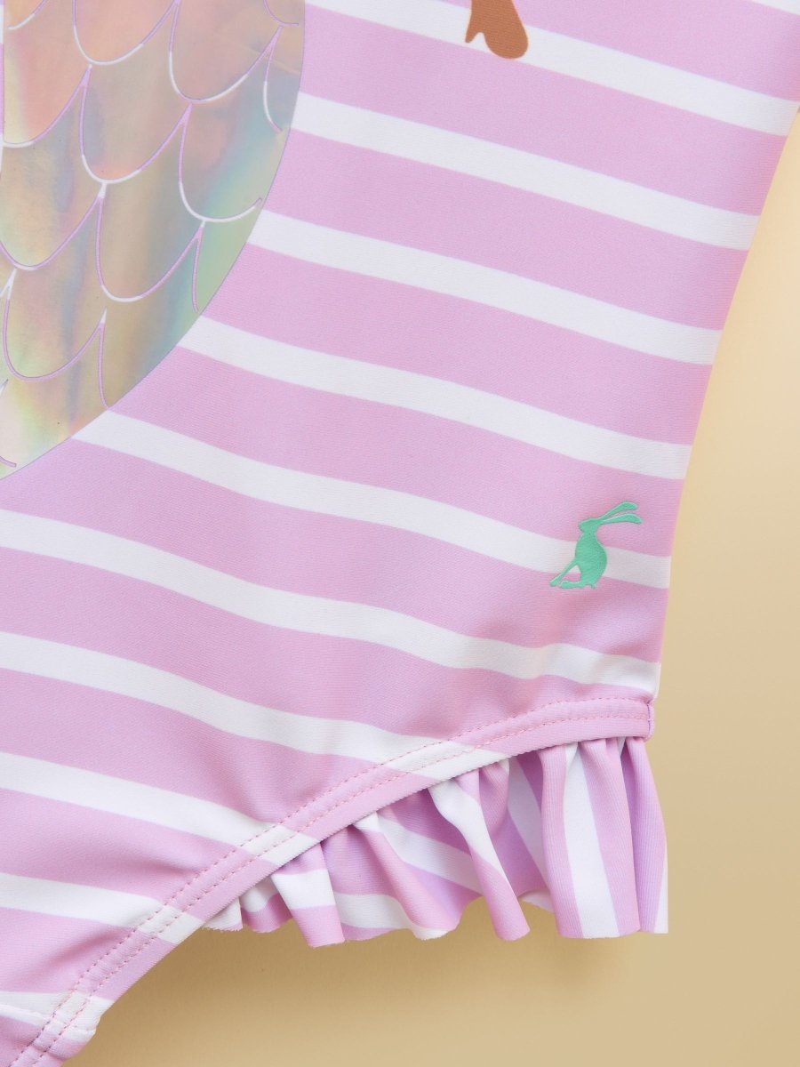 Girls' Splash White & Lilac Striped Mermaid Swimming Costume - RUTHERFORD & Co