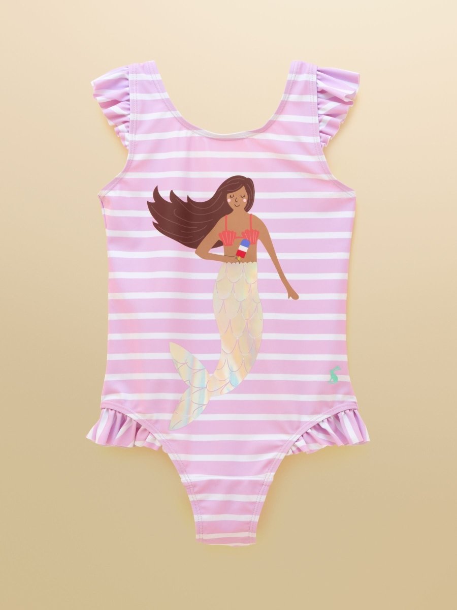 Girls' Splash White & Lilac Striped Mermaid Swimming Costume - RUTHERFORD & Co