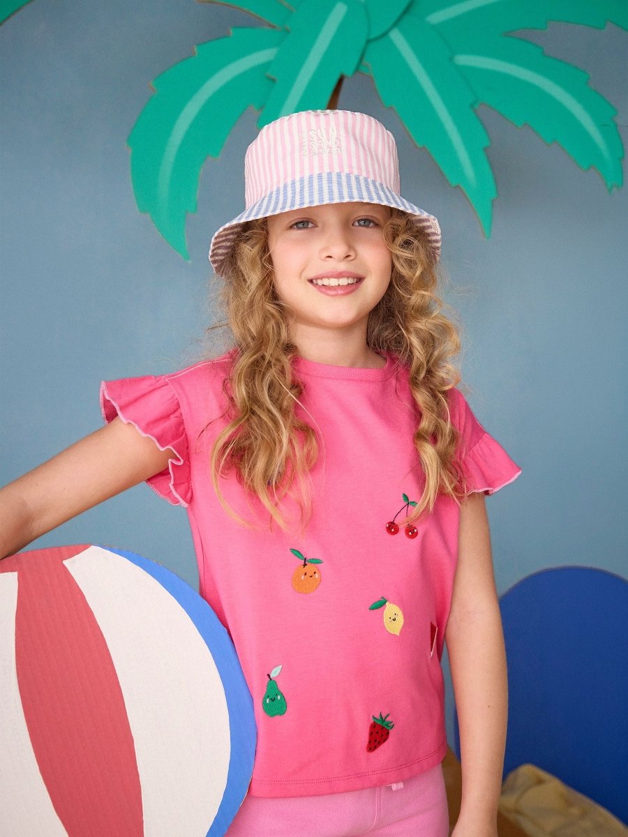 Girls' Waverley Pink Frill Sleeve T-Shirt - RUTHERFORD & Co