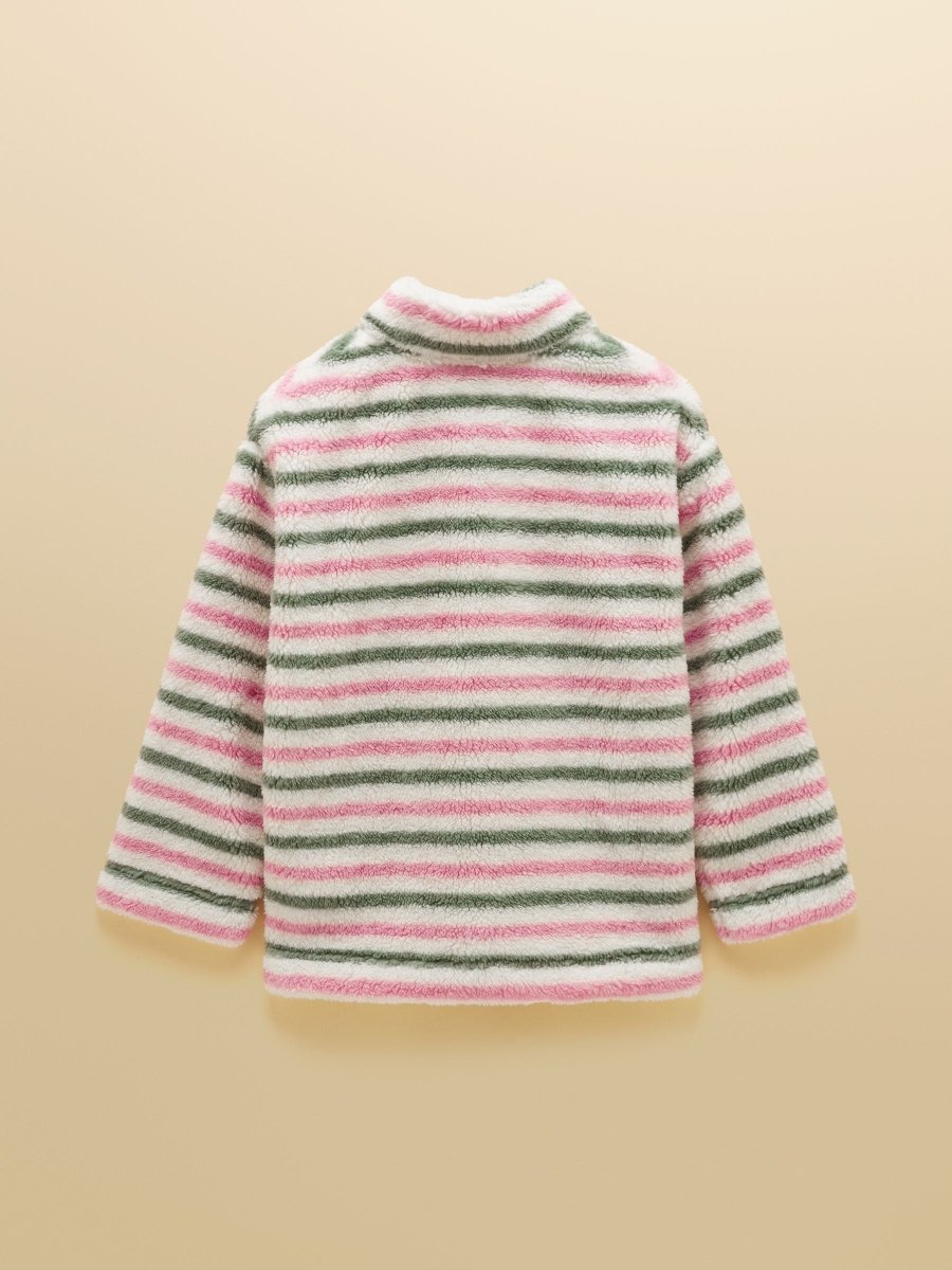 Girls' Woozle Pink & Khaki Stripe Quarter Zip Fleece - RUTHERFORD & Co