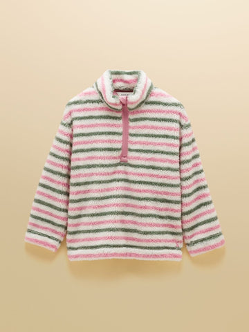 Girls' Woozle Pink & Khaki Stripe Quarter Zip Fleece - RUTHERFORD & Co