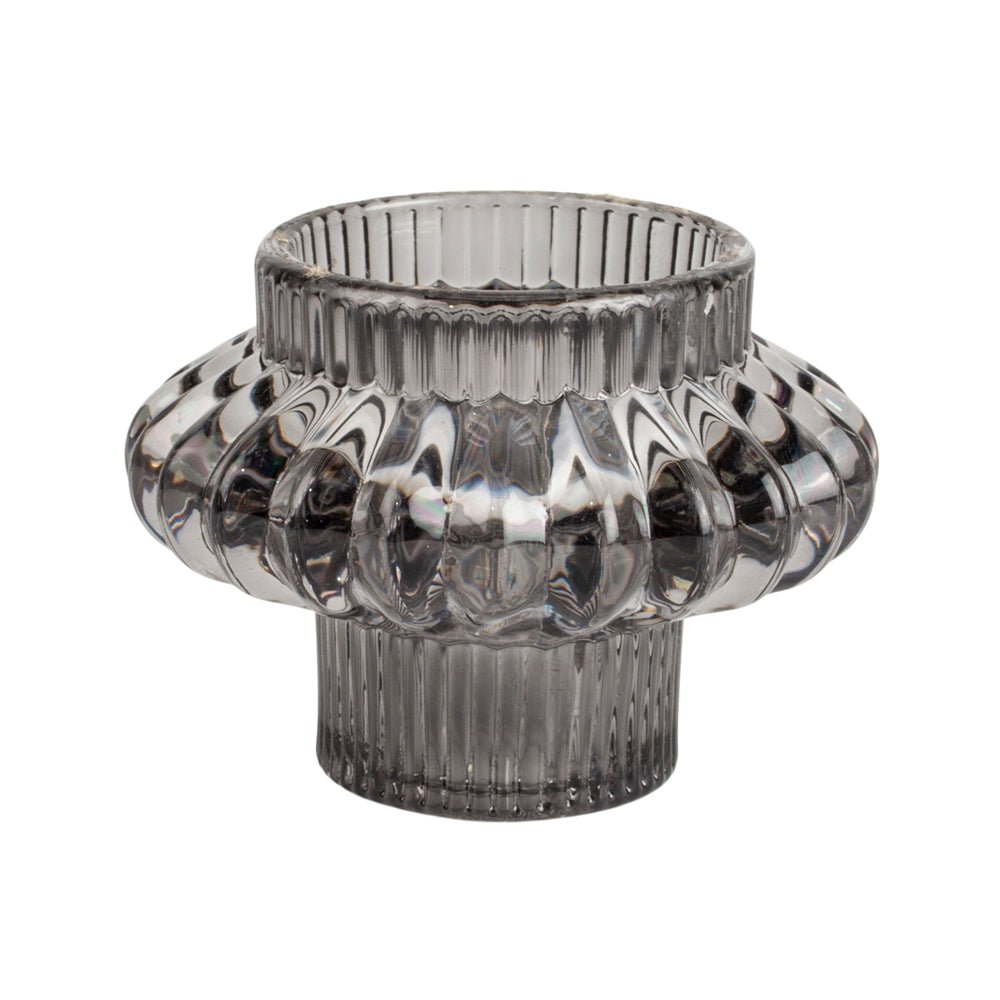 Glass Candleholder Large Duo Grey - RUTHERFORD & Co