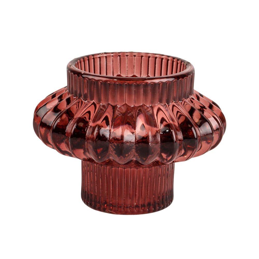 Glass Candleholder Large Duo Plum - RUTHERFORD & Co