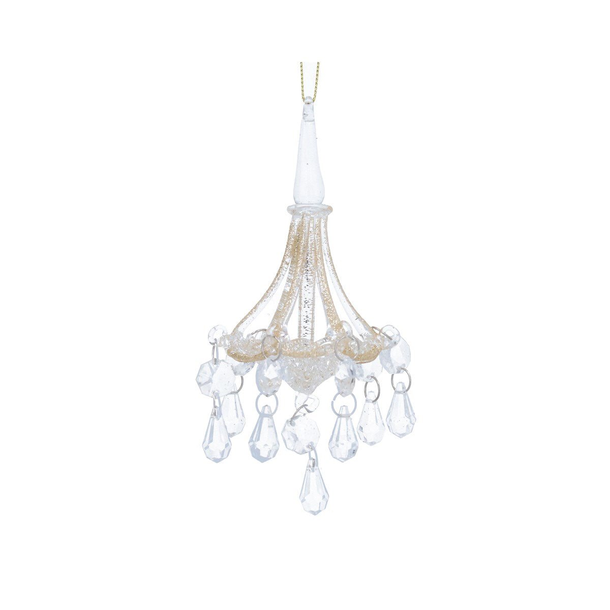 Glass Hanging Dec 14cm - Chandelier w Gold Beading - RUTHERFORD & Co