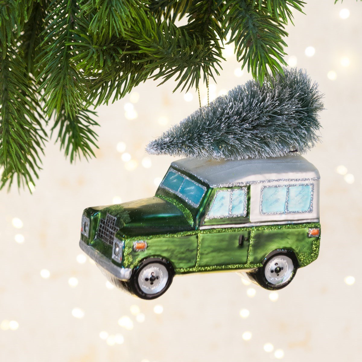 Glass Land Rover Christmas Decoration - Green - RUTHERFORD & Co