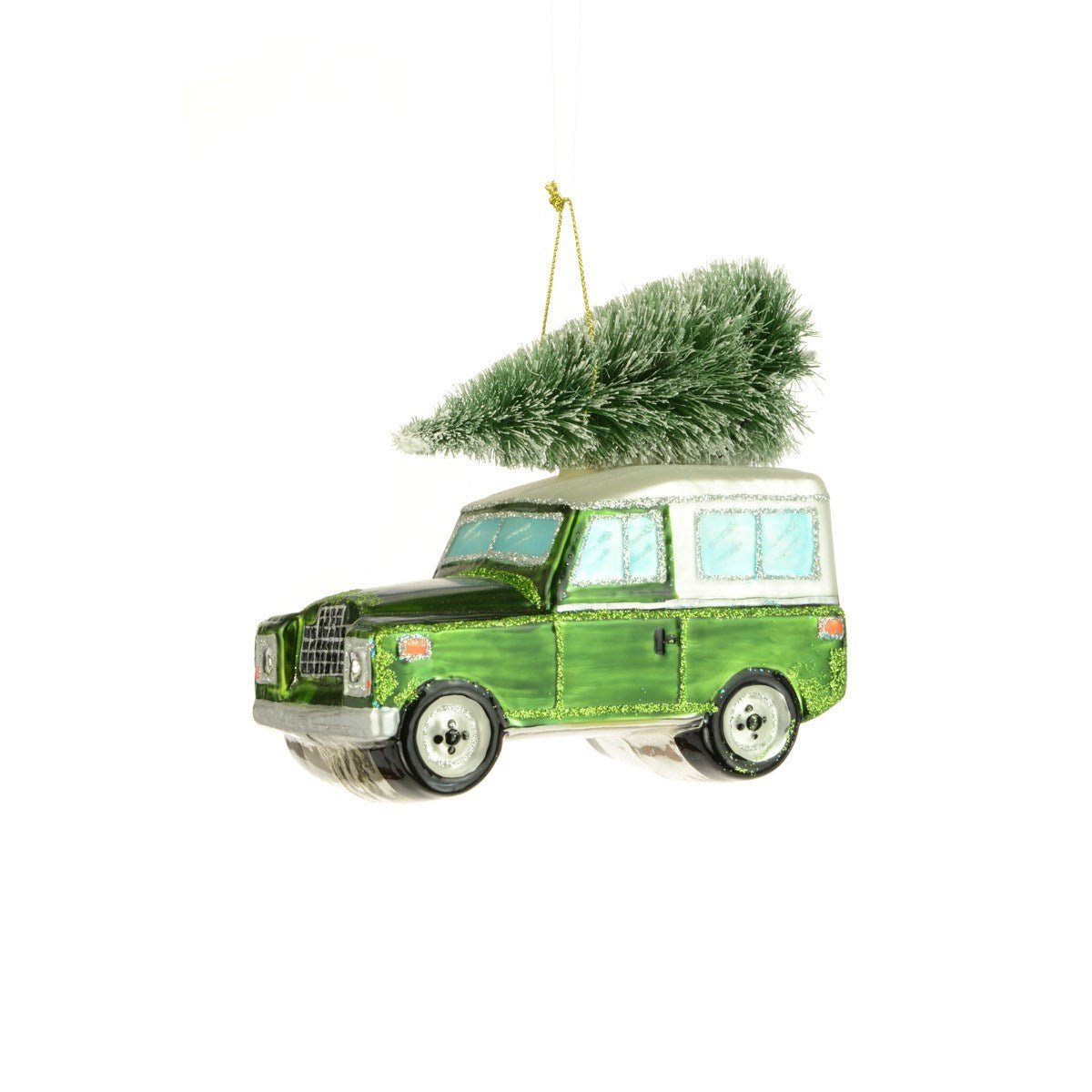 Glass Land Rover Christmas Decoration - Green - RUTHERFORD & Co