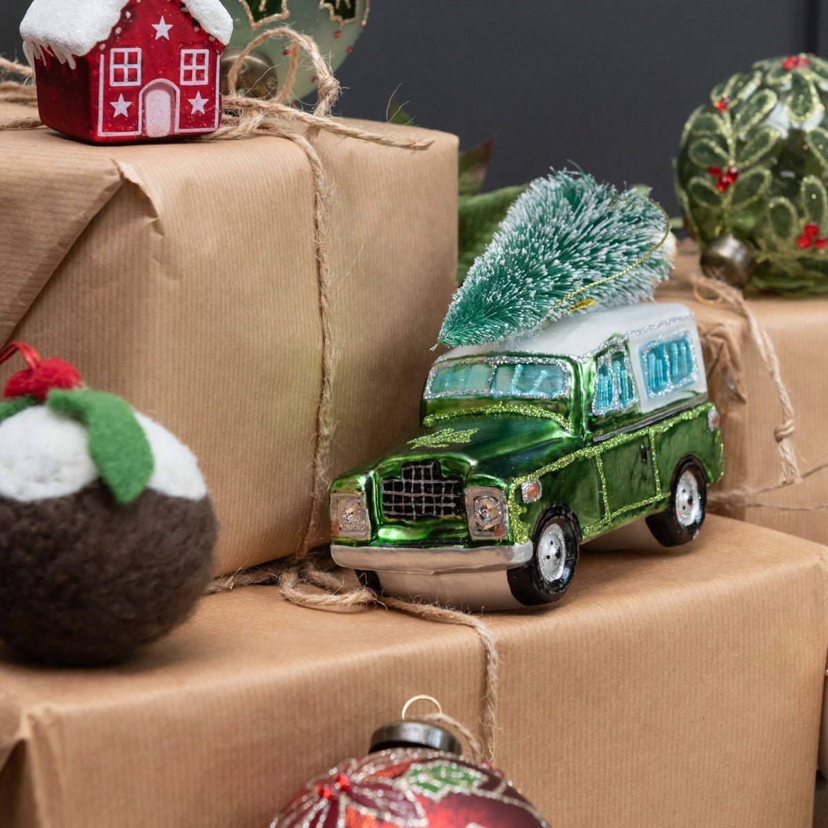 Glass Land Rover Christmas Decoration - Green - RUTHERFORD & Co