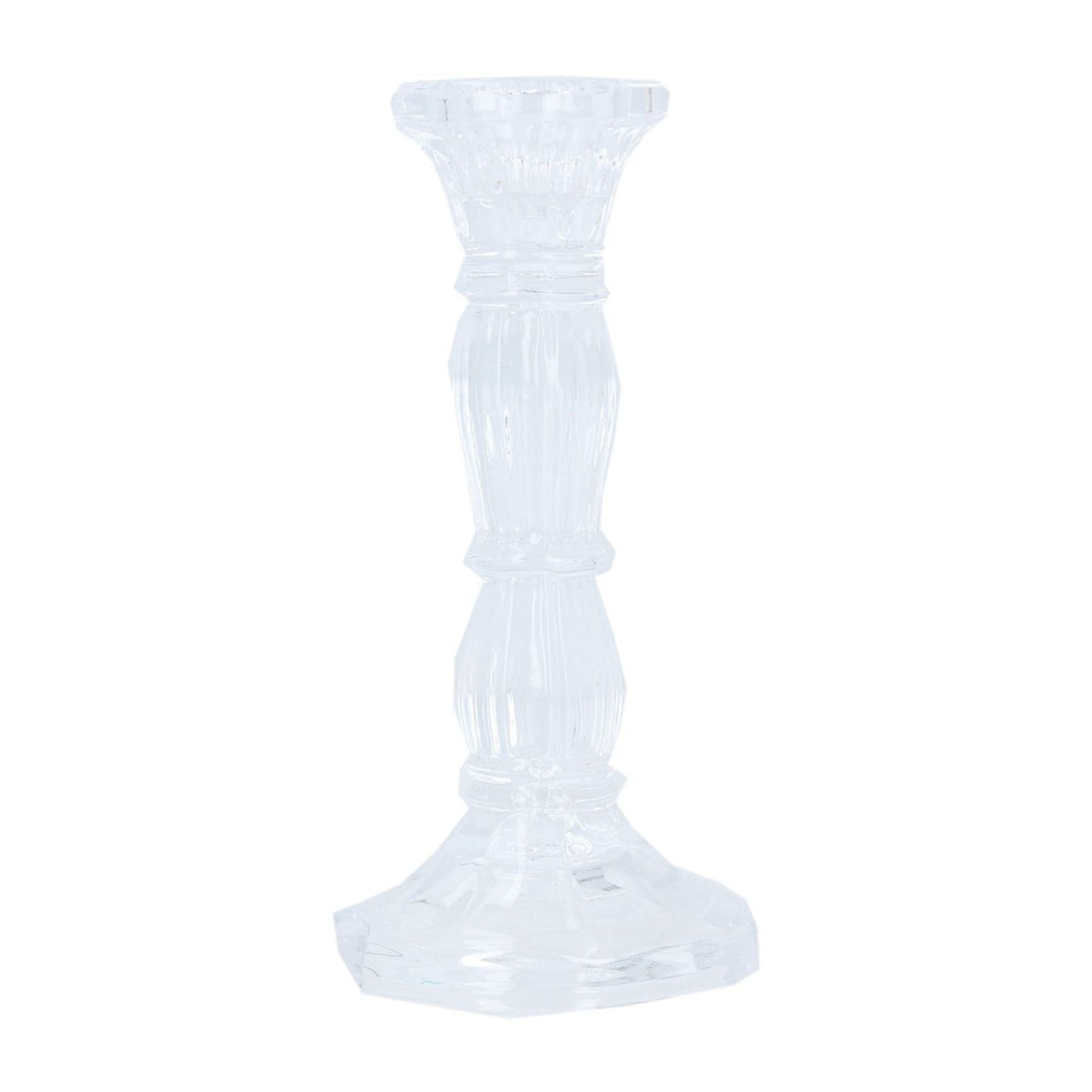 Glass Moulded Candlestick/Clear/Sml - RUTHERFORD & Co