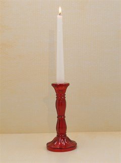 Glass Moulded Candlestick/Red/Med - RUTHERFORD & Co